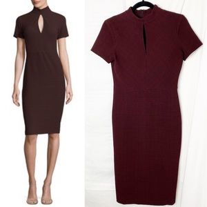 SHOSHANNA maroon keyhole high neck dress